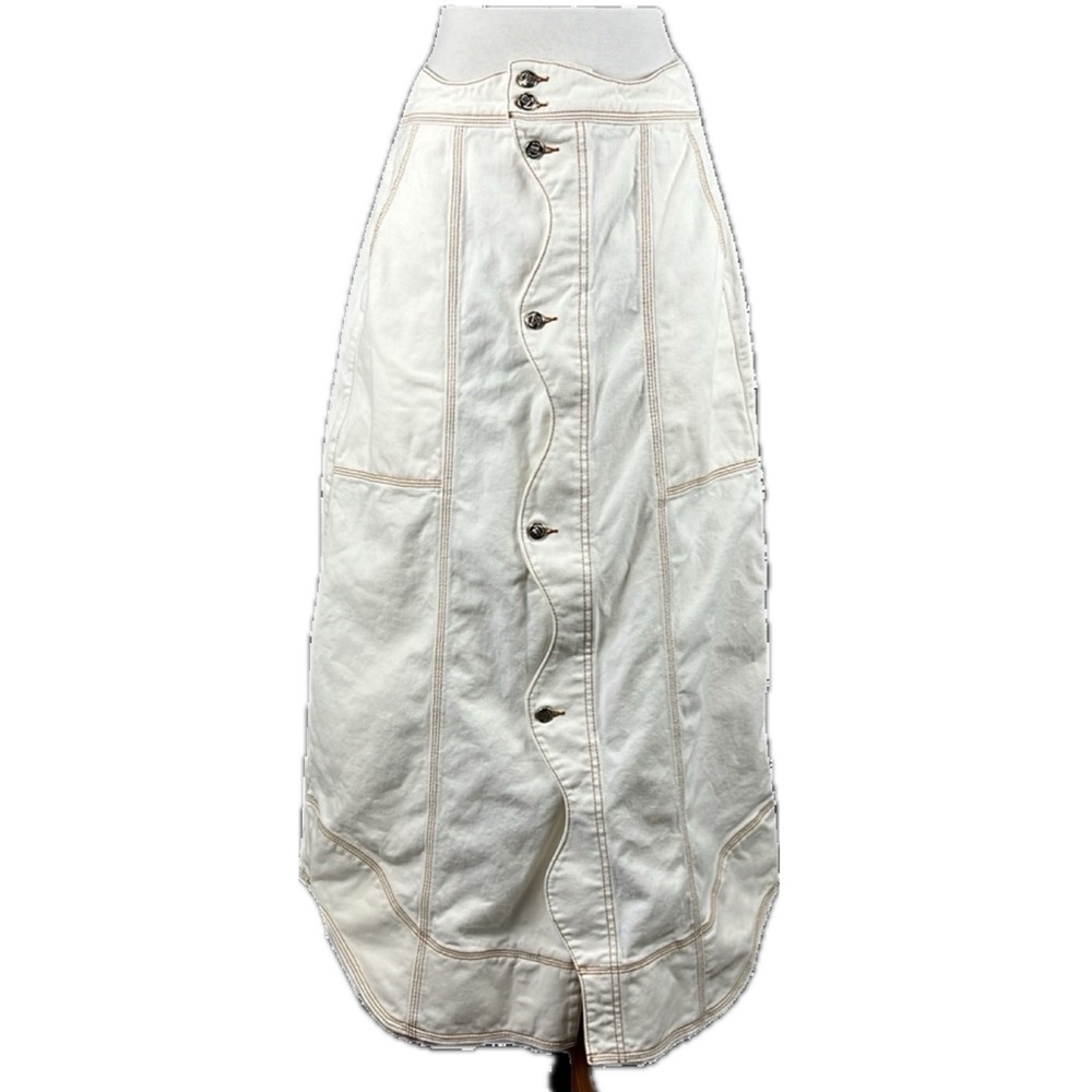Farm Rio Denim Wave Button Down Cream Maxi Skirt Tag Sz 30 or 10 Boho Western